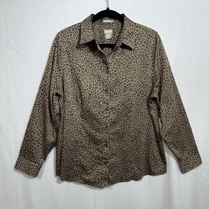 Chico's No Iron Button Leopard Print Button Up Shirt Blouse Size 2 US 12/14